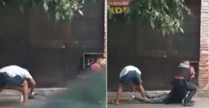 Así es cómo le roban los zapatos a un delincuente que estaba sometido por un policía (Video)