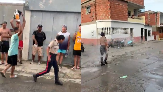 Les salió caro haber mojado a una estudiante de policía en Carnaval en La Guaira (Imágenes)
