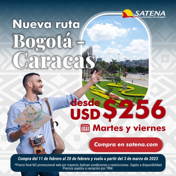 Satena iniciará ruta Bogotá Caracas desde marzo