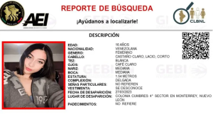 Desaparecida una joven venezolana de 16 años en México