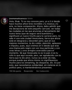 Actor venezolano le escribe un testamento a Shakira por excluir a Venezuela en su lanzamiento musical