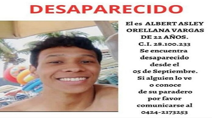 Solicitan ayuda para localizar al joven Albert Orellana Vargas desaparecido en Caracas