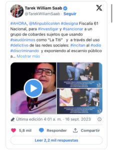 “La titi” podría enfrentar cárcel por “incitar al odio”