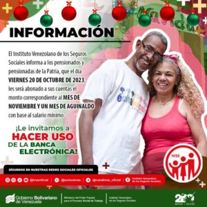 Pendientes IVSS pagará este 20 de octubre la pensión del mes de noviembre y un mes de aguinaldo