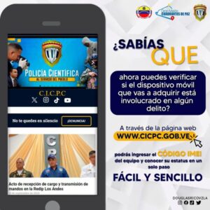 La web del CICPC para verificar la legalidad de teléfonos celulares