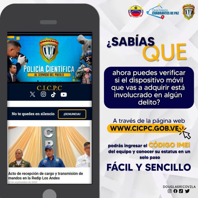 La web del CICPC para verificar la legalidad de teléfonos celulares