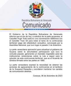Cancillerías de Venezuela y Guyana mantendrán canales abiertos de comunicación