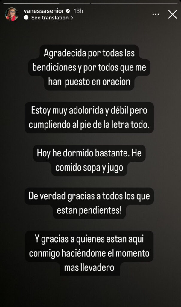 Senior postea su estado de salud en Instagram