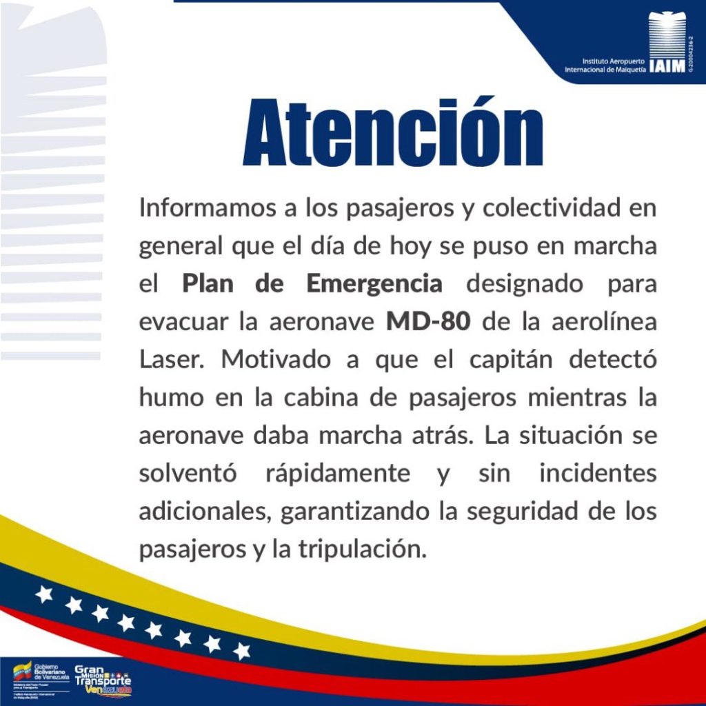 Evacúan vuelo de Laser Airlines por detección de humo en la cabina