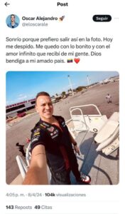 con esta foto, Oscar Alejandro dio a entender que ya salió de Venezuela