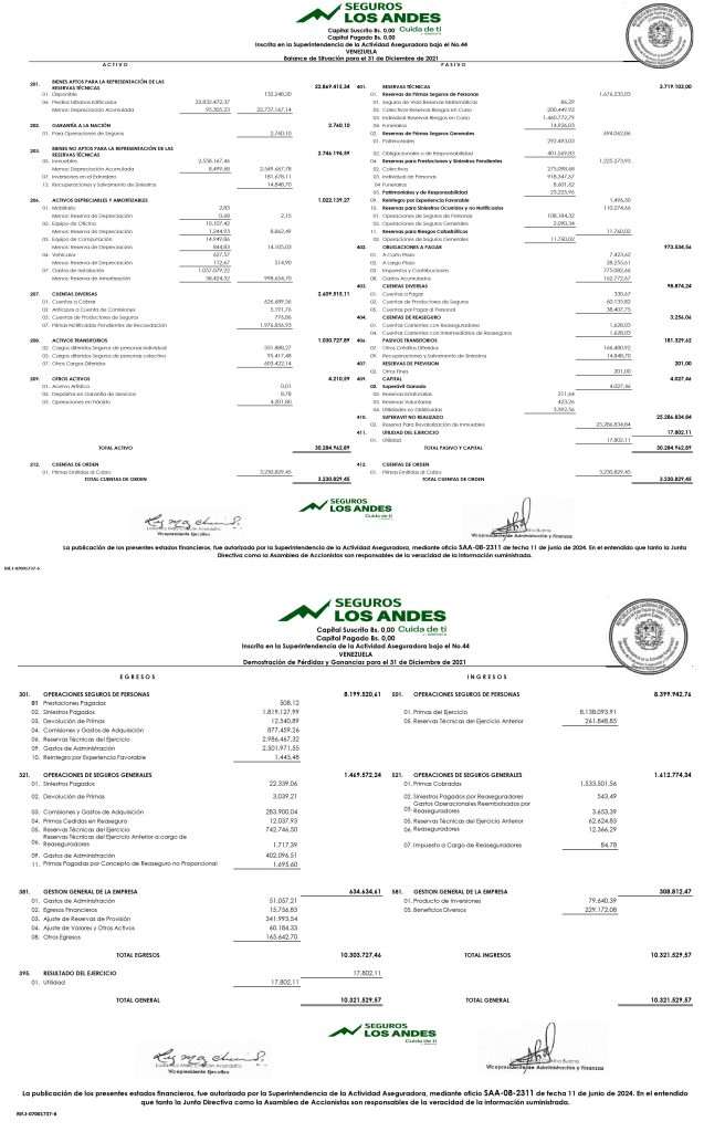 Seguros Los Andes Estados Financieros al 31-12-2021