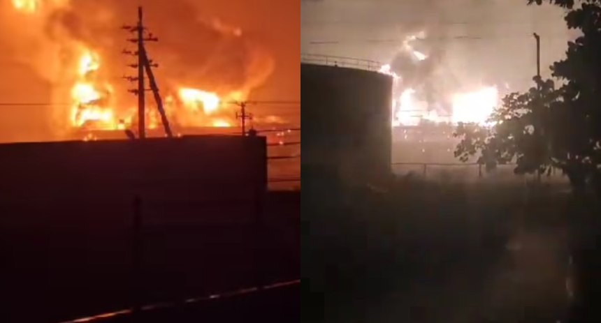 Controlado incendio en tanque de Pdvsa en Cabimas tras impacto de un rayo