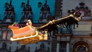 El impresionante video de Santa Claus despegando en su trineo y recorriendo las calles de Hamburgo
