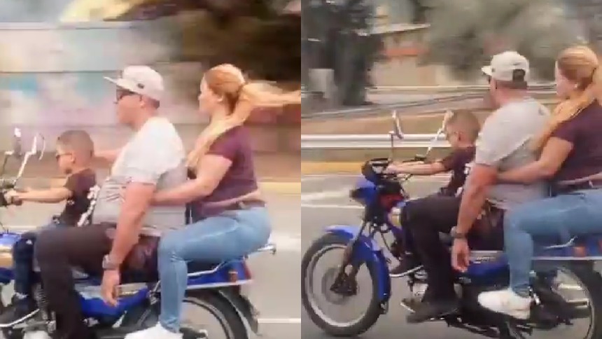 Denuncian caso de pareja que permitió a un niño manejar una moto en plena autopista y todo quedó grabado