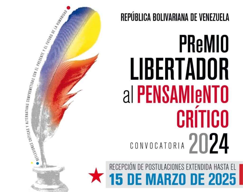 Extienden plazo para el Premio Libertador al Pensamiento Crítico