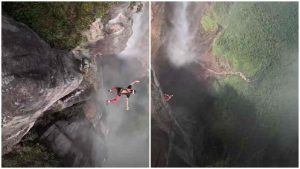 El espectacular video de un atleta venezolano que se lanzó en paracaídas desde el Salto Ángel