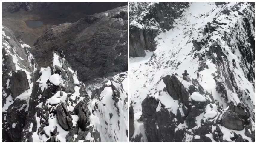 La espectacular vista del Pico Bolívar cubierto de nieve grabado desde un dron