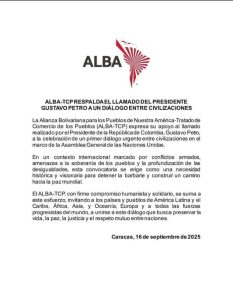 ALBA TCP respalda a Petro para realizar diálogo entre civilizaciones
