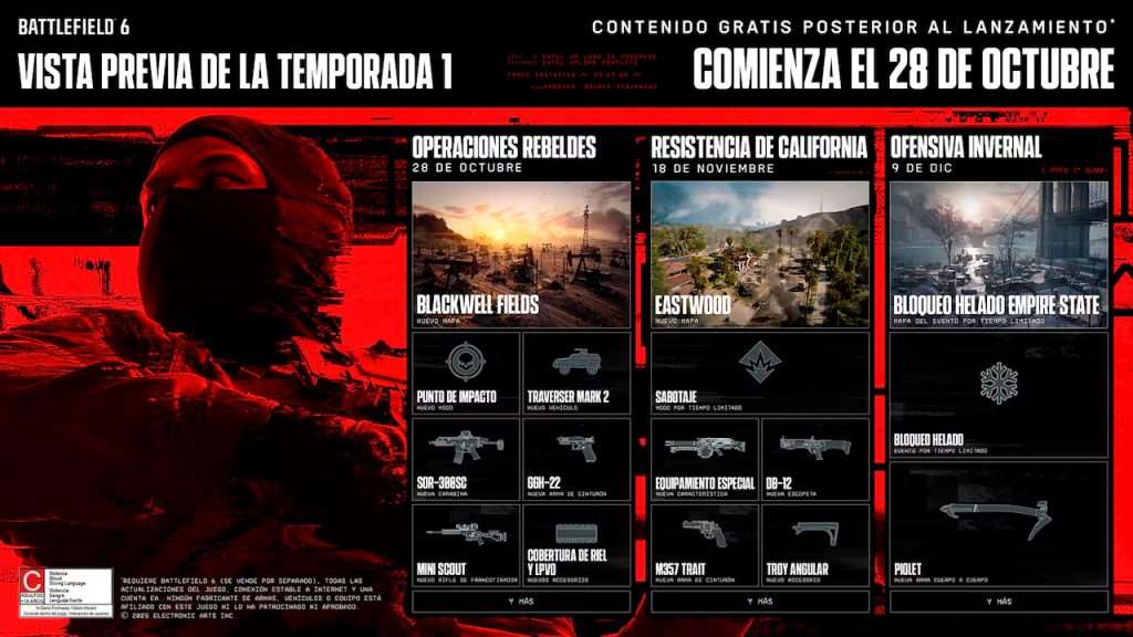 Battlefield 6 revela la Hoja de Ruta de su Temporada 1 que inicia el 28 de octubre