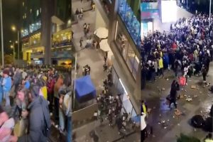 Así fue la batalla campal entre fanáticos de la Vinotinto y Colombia en plena plaza de Bogotá