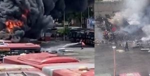 El incendio que se registró en talleres del Metro en la estación La Paz, de Caracas este mediodía