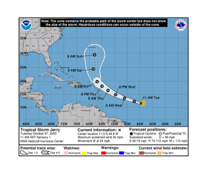 Se formó la tormenta tropical Jerry en el Atlántico y podría convertirse en huracán en los próximos días