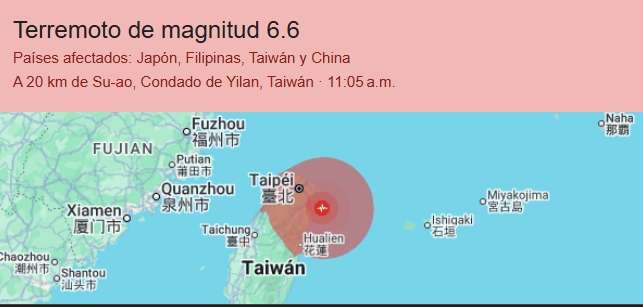 Segundo terremoto en una semana sacude Taiwán