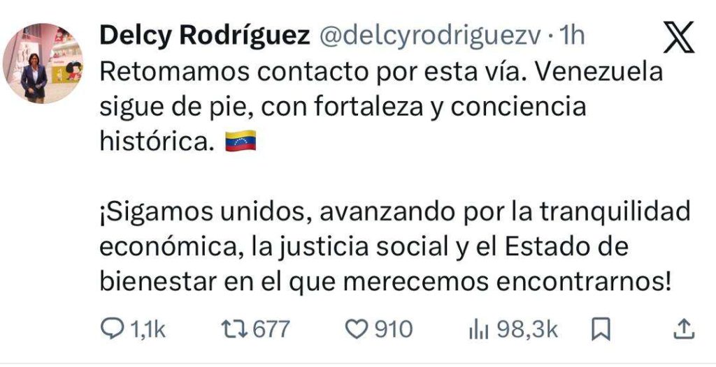 Delcy Rodríguez reactiva su cuenta en la red social X