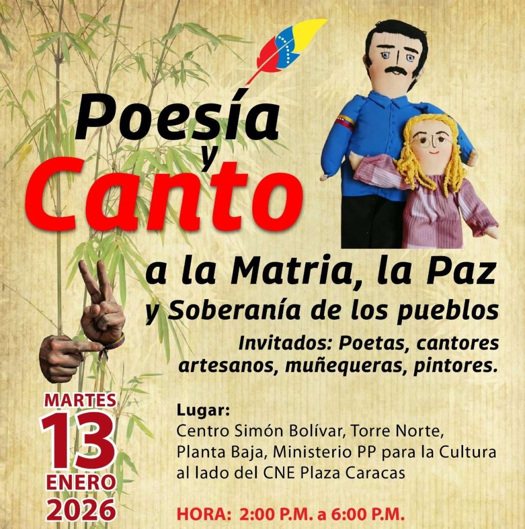 Poetas y cantores se reúnen este martes en Caracas por la paz y la soberanía de Venezuela