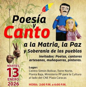 Poetas y cantores se reúnen este martes en Caracas por la paz y la soberanía de Venezuela