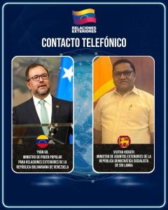 Venezuela recibe manifestaciones de apoyo del Gobierno de Sri Lanka