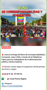 Gobierno entrega el primer bono del año por el Sistema Patria este 8 de enero