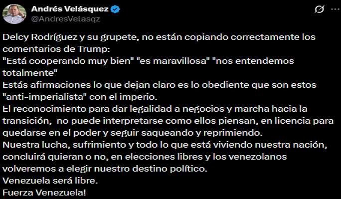 'Delcy Rodríguez no puede tener una licencia para seguir saqueando'