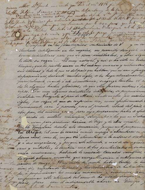 Máquina para hacer arepas (Manuscrito original, 1856)
