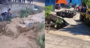 Quedó atrapado en su carro en plena crecida de un río en Táchira, se salvó de milagro y todo quedó grabado