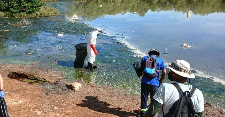 Voluntarios retiran 1,3 toneladas de desechos de laguna en Lechería