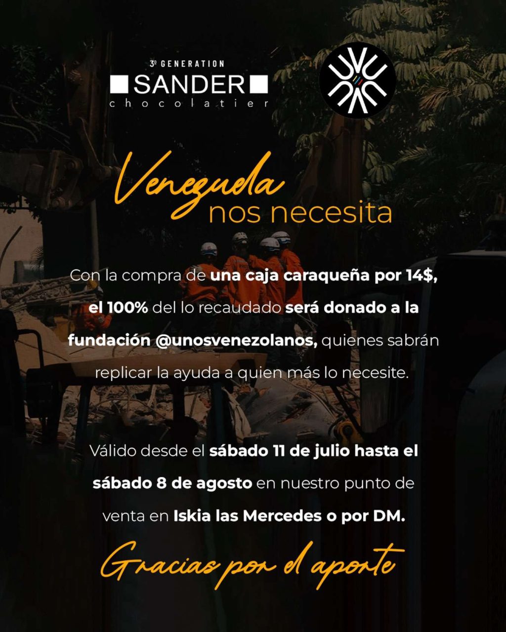 Sander donará ventas de su caja de chocolates “caraqueña”