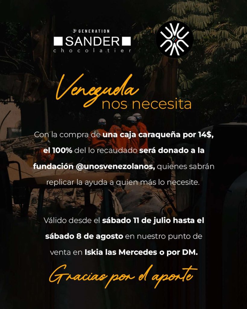Sander donará ventas de su caja de chocolates “caraqueña”
