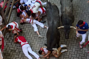 Una participante es corneada en la cara en los encierros