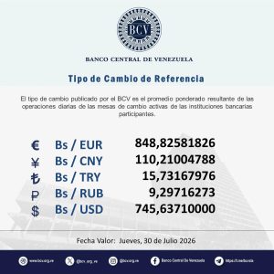 Photo by Banco Central de Venezuela on July 29, 2026. May be an image of text that says
